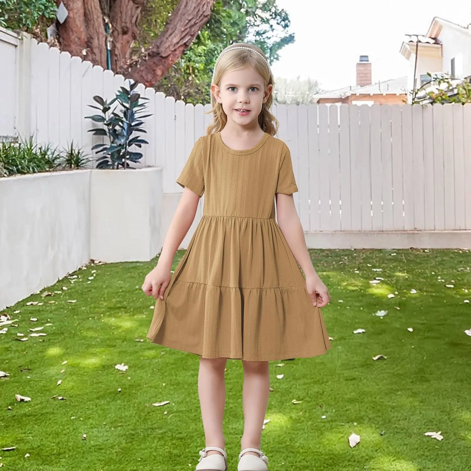 Toddler Baby Girls Dress Little Girl Summer Dress Casual Short Sleeve Round Neck Party Baby Beach Sundress 18M-6T
