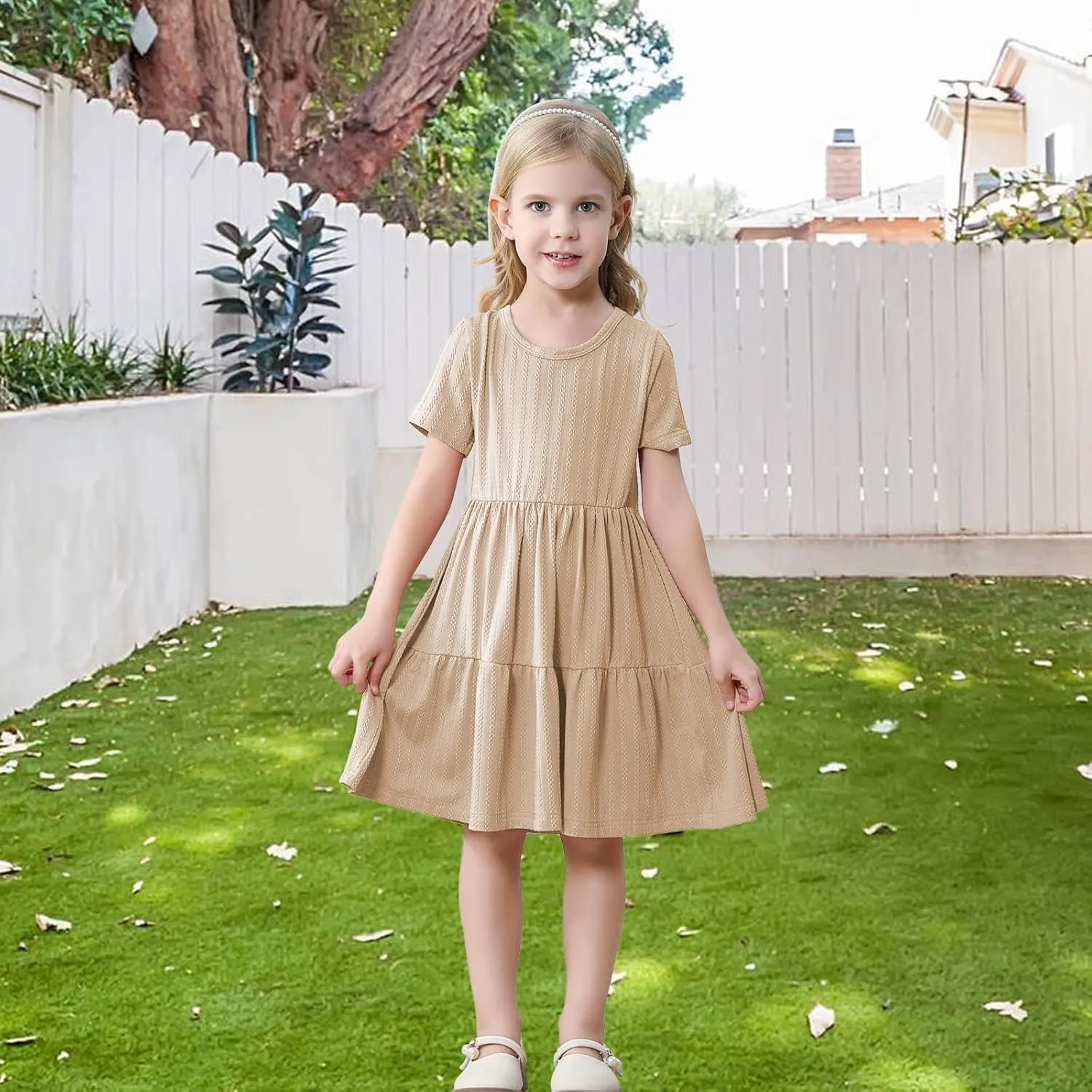 Toddler Baby Girls Dress Little Girl Summer Dress Casual Short Sleeve Round Neck Party Baby Beach Sundress 18M-6T