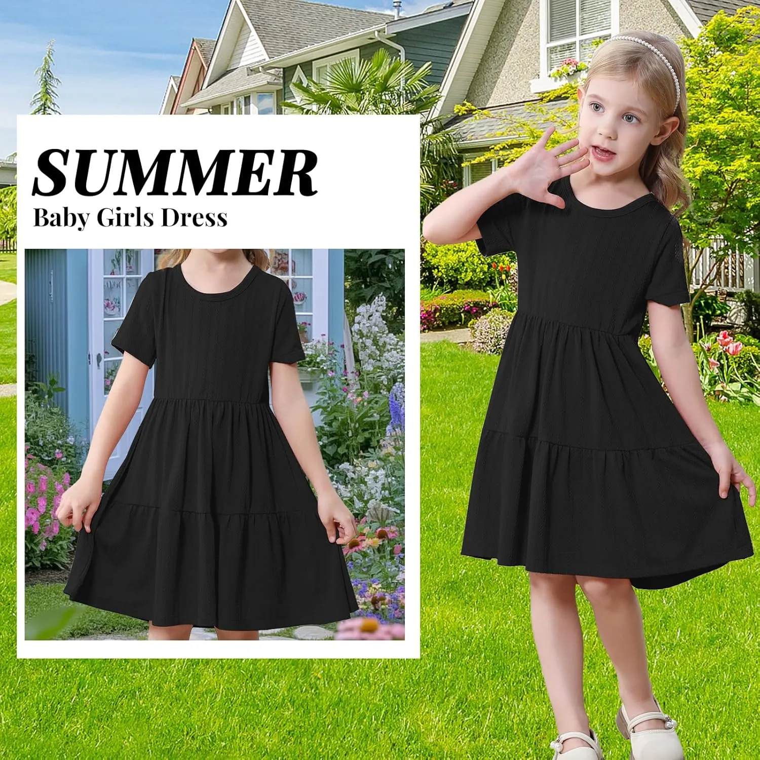 Toddler Baby Girls Dress Little Girl Summer Dress Casual Short Sleeve Round Neck Party Baby Beach Sundress 18M-6T