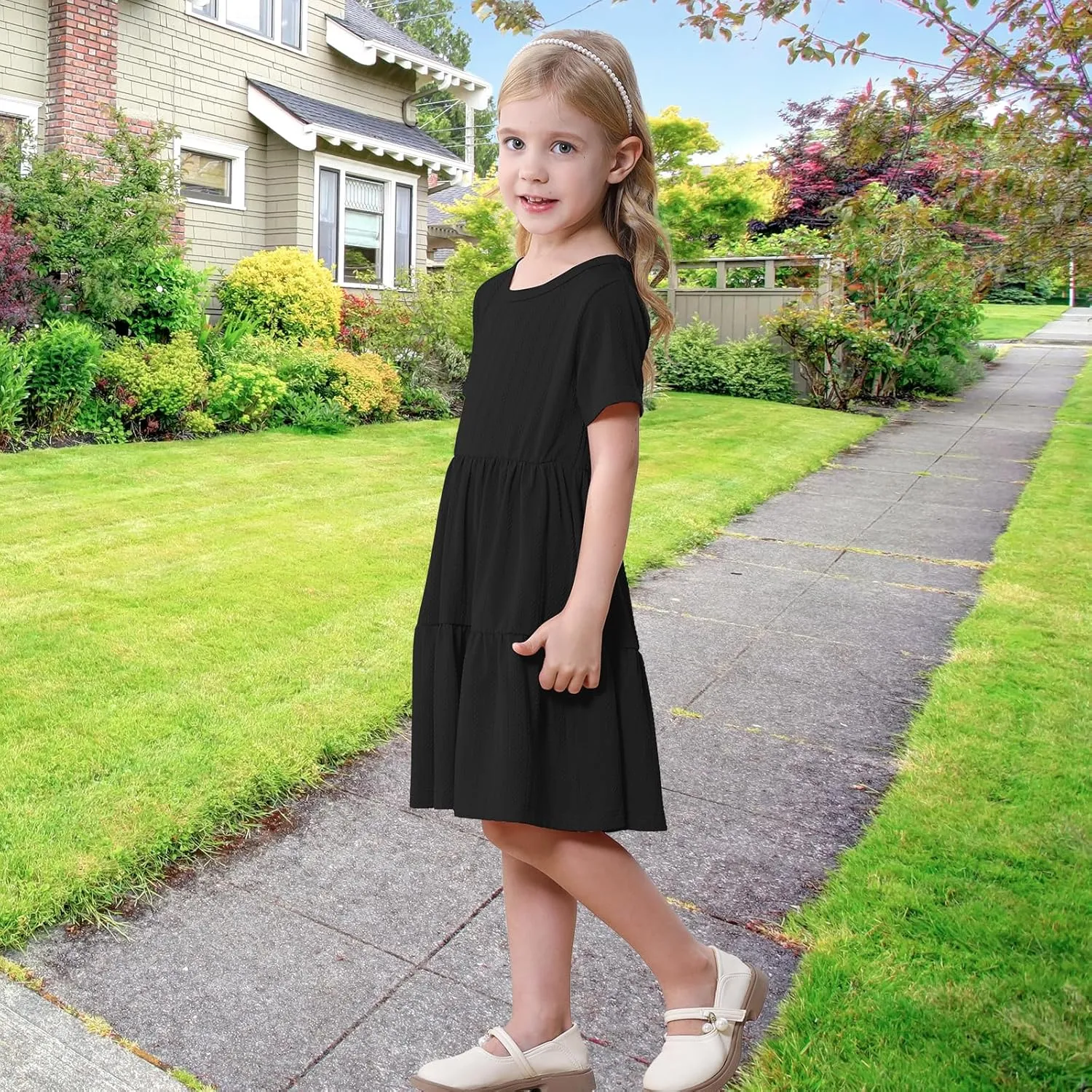 Toddler Baby Girls Dress Little Girl Summer Dress Casual Short Sleeve Round Neck Party Baby Beach Sundress 18M-6T