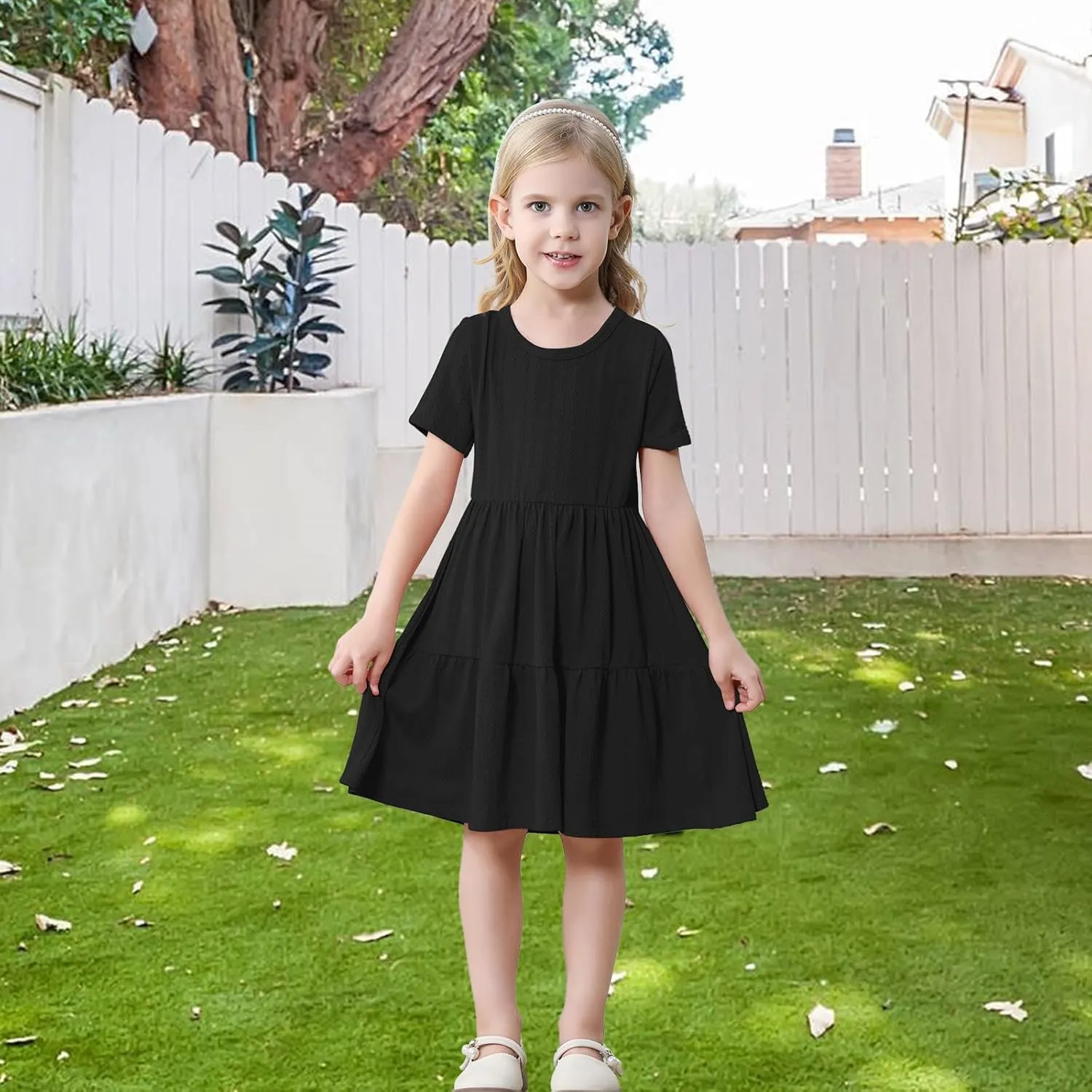 Toddler Baby Girls Dress Little Girl Summer Dress Casual Short Sleeve Round Neck Party Baby Beach Sundress 18M-6T