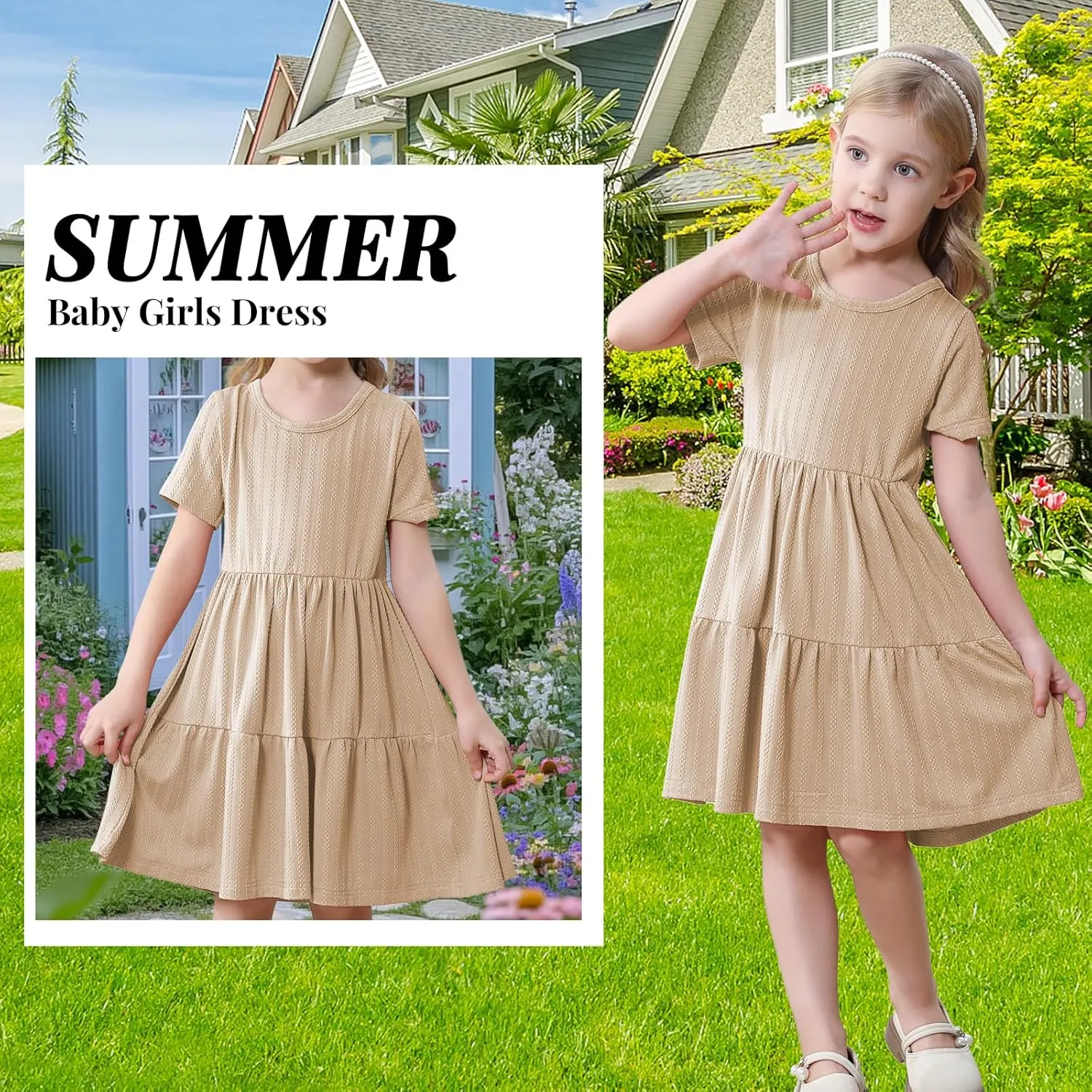 Toddler Baby Girls Dress Little Girl Summer Dress Casual Short Sleeve Round Neck Party Baby Beach Sundress 18M-6T