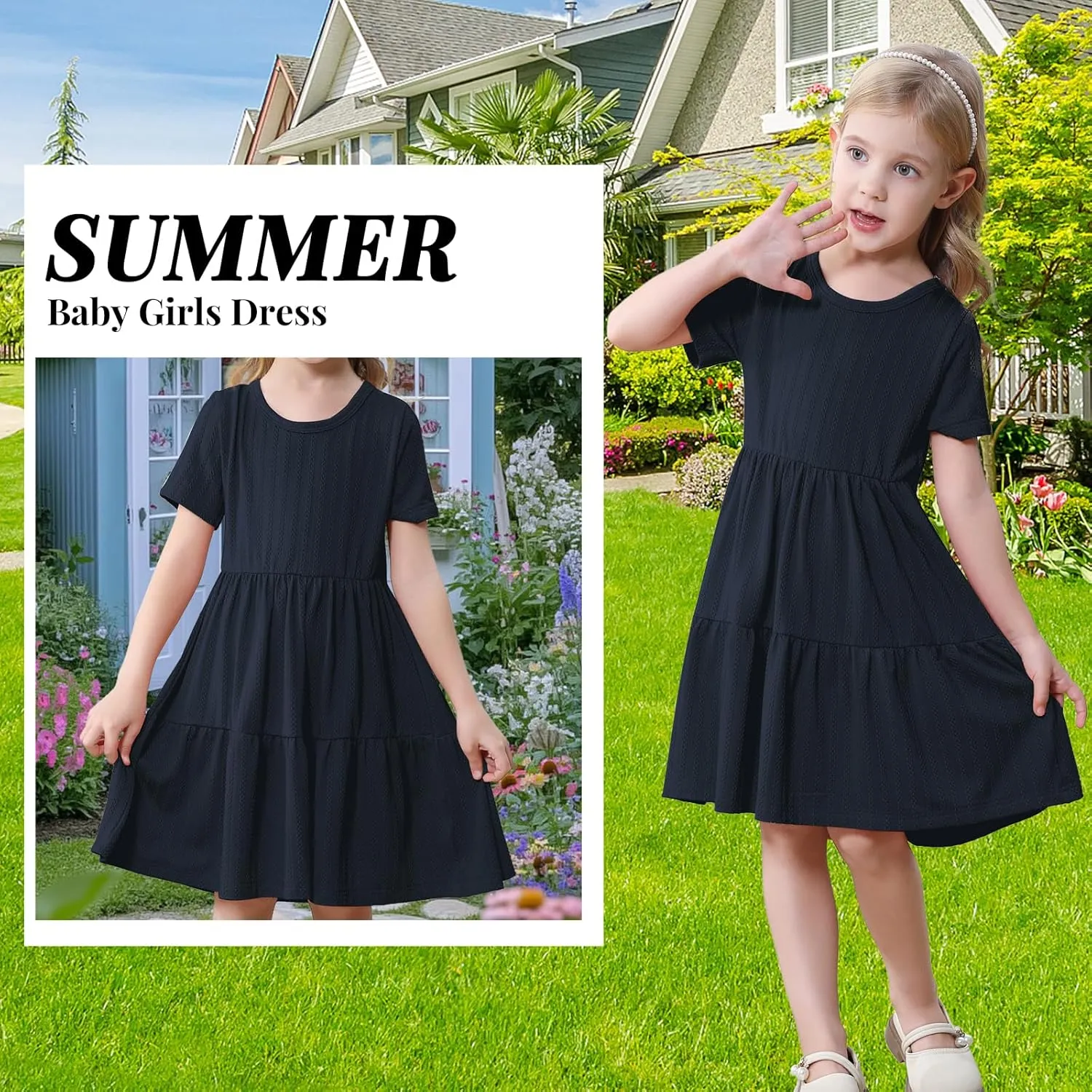 Toddler Baby Girls Dress Little Girl Summer Dress Casual Short Sleeve Round Neck Party Baby Beach Sundress 18M-6T