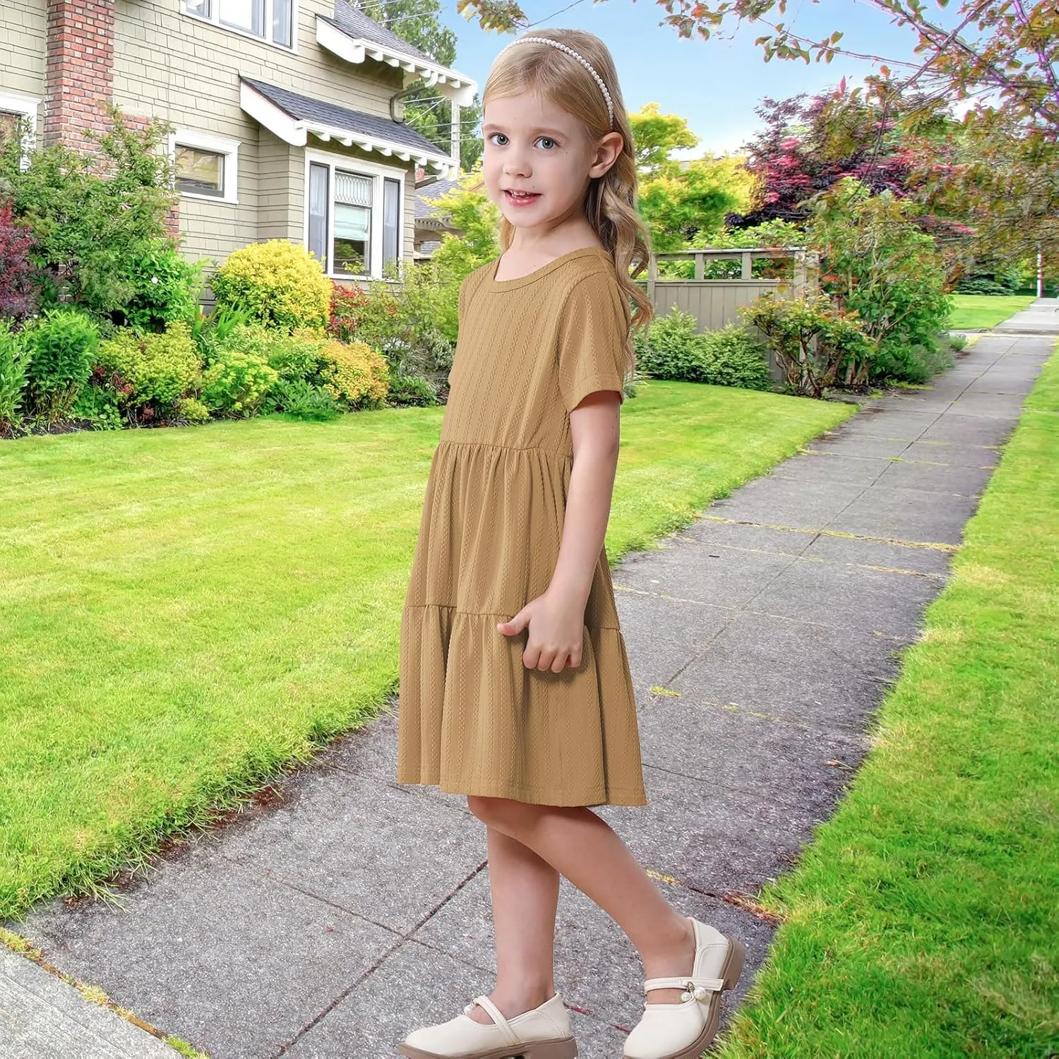 Toddler Baby Girls Dress Little Girl Summer Dress Casual Short Sleeve Round Neck Party Baby Beach Sundress 18M-6T