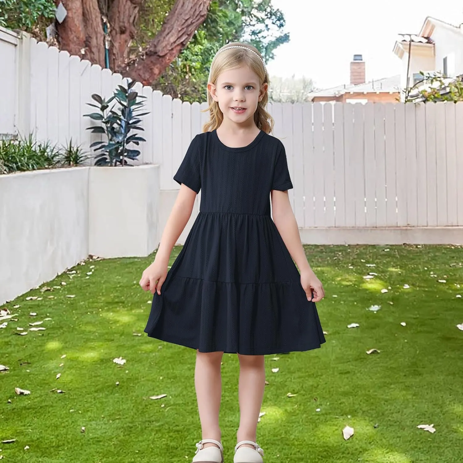 Toddler Baby Girls Dress Little Girl Summer Dress Casual Short Sleeve Round Neck Party Baby Beach Sundress 18M-6T