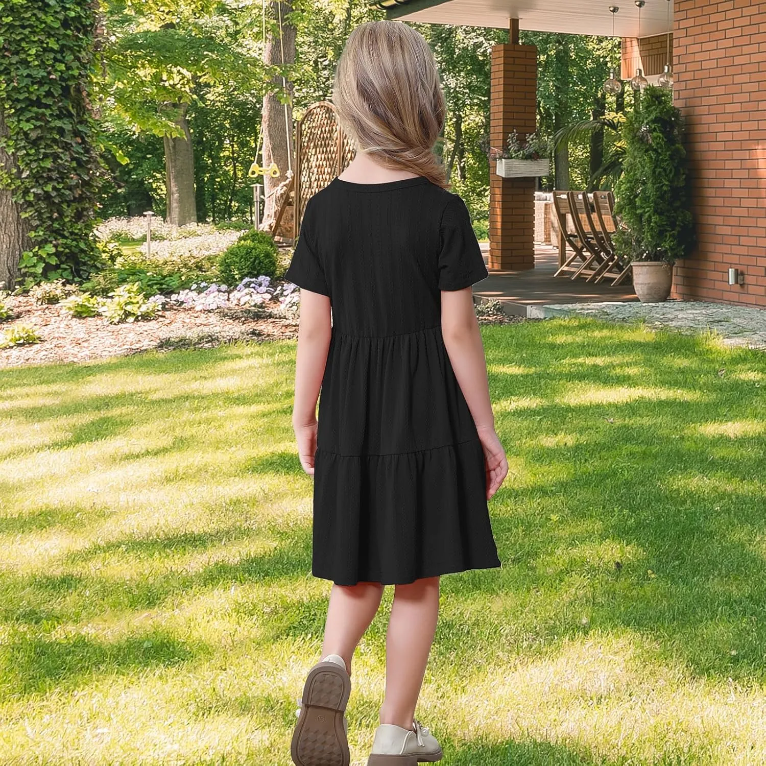 Toddler Baby Girls Dress Little Girl Summer Dress Casual Short Sleeve Round Neck Party Baby Beach Sundress 18M-6T