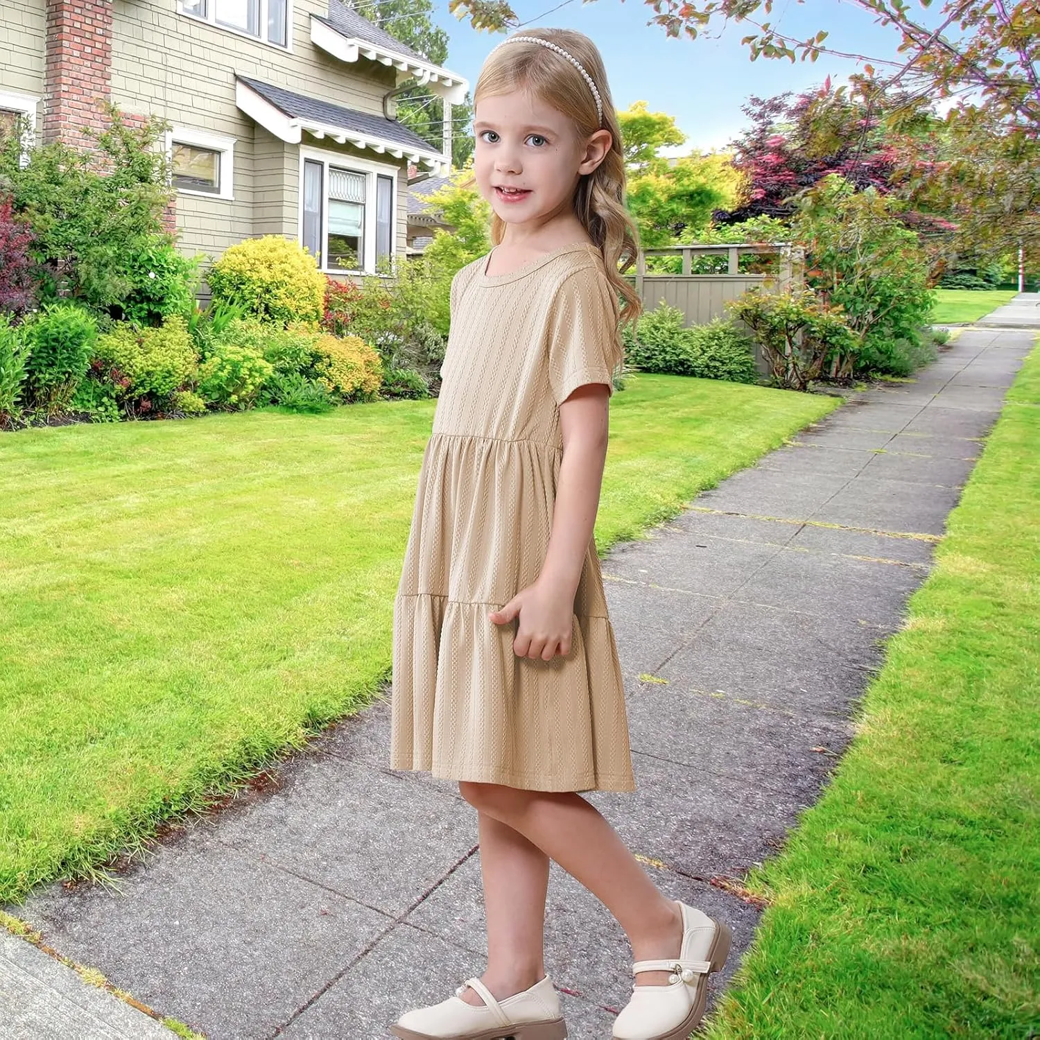 Toddler Baby Girls Dress Little Girl Summer Dress Casual Short Sleeve Round Neck Party Baby Beach Sundress 18M-6T