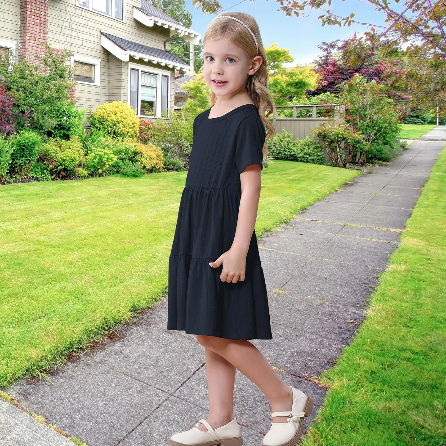 Toddler Baby Girls Dress Little Girl Summer Dress Casual Short Sleeve Round Neck Party Baby Beach Sundress 18M-6T
