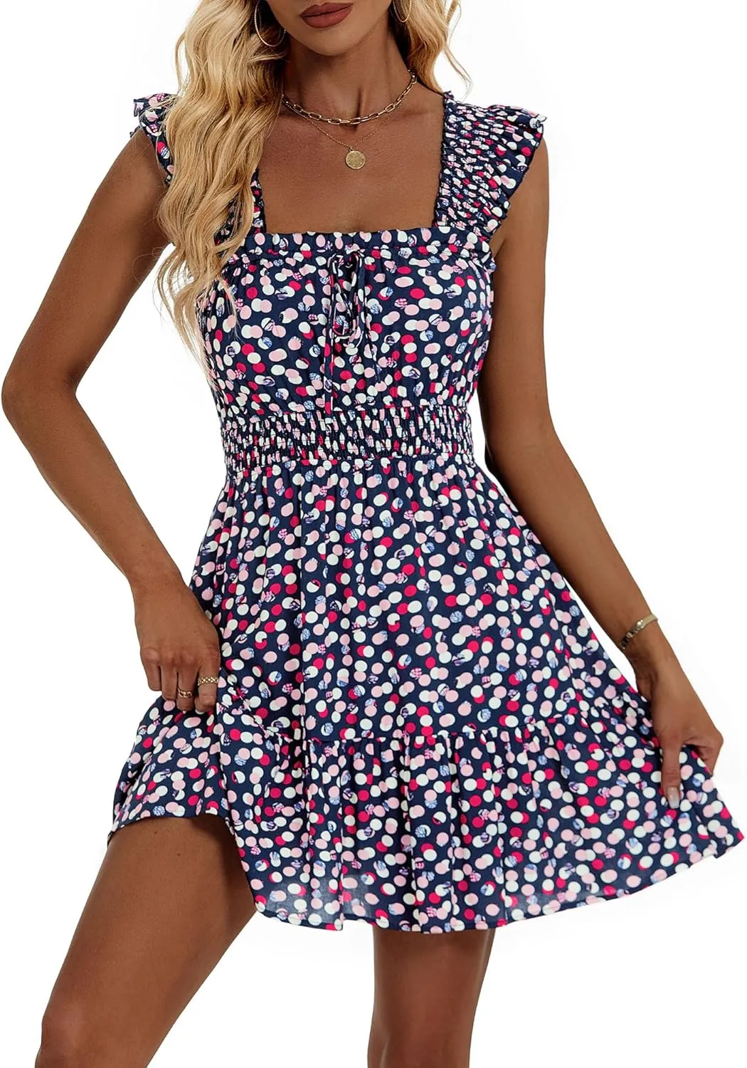 TORARY Sundresses Mini Square Neck Smocked Graduation Easter Dresses for Women 2025 with Pockets