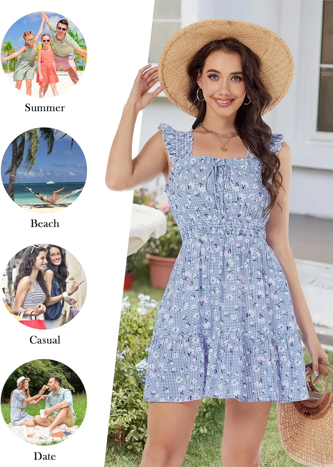 TORARY Sundresses Mini Square Neck Smocked Graduation Easter Dresses for Women 2025 with Pockets