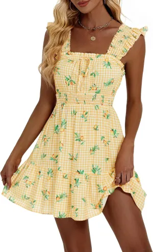 TORARY Sundresses Mini Square Neck Smocked Graduation Easter Dresses for Women 2025 with Pockets