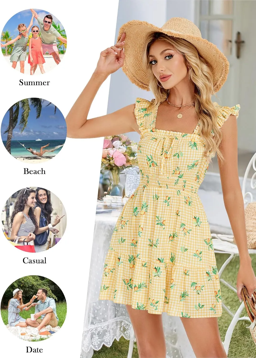 TORARY Sundresses Mini Square Neck Smocked Graduation Easter Dresses for Women 2025 with Pockets