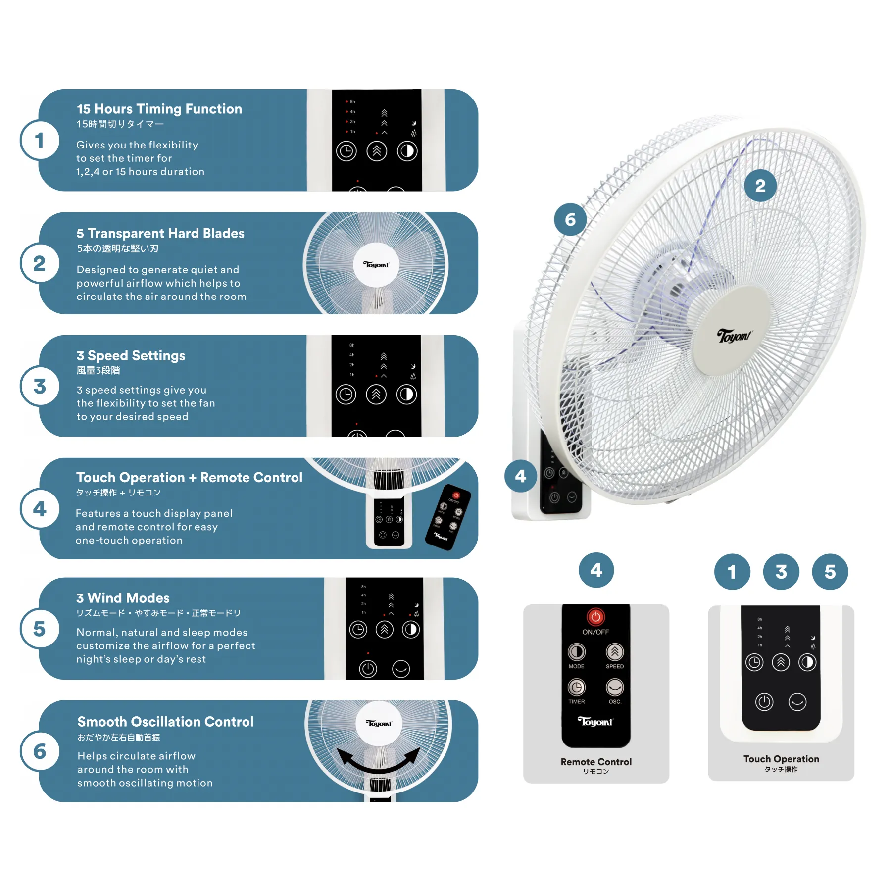 Toyomi 16" Wall Fan with remote FW 4518R
