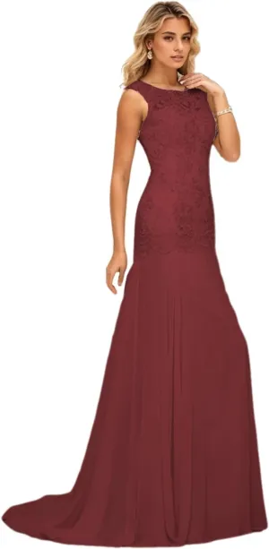 Trumpet/Mermaid Elegant Evening Gown Luxury Wedding Party Gown Chiffon Scoop Neck Sleeveless Sweep/Brush Train Appliques 2024