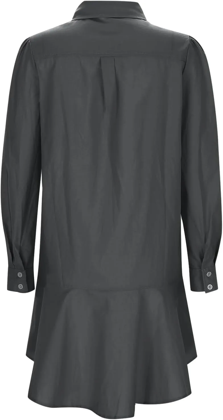 Tunic Mini Shirt Dress for Women Button Up Long Sleeve Dress Chambray Callahan Ruffle Flowy Casual Dresses