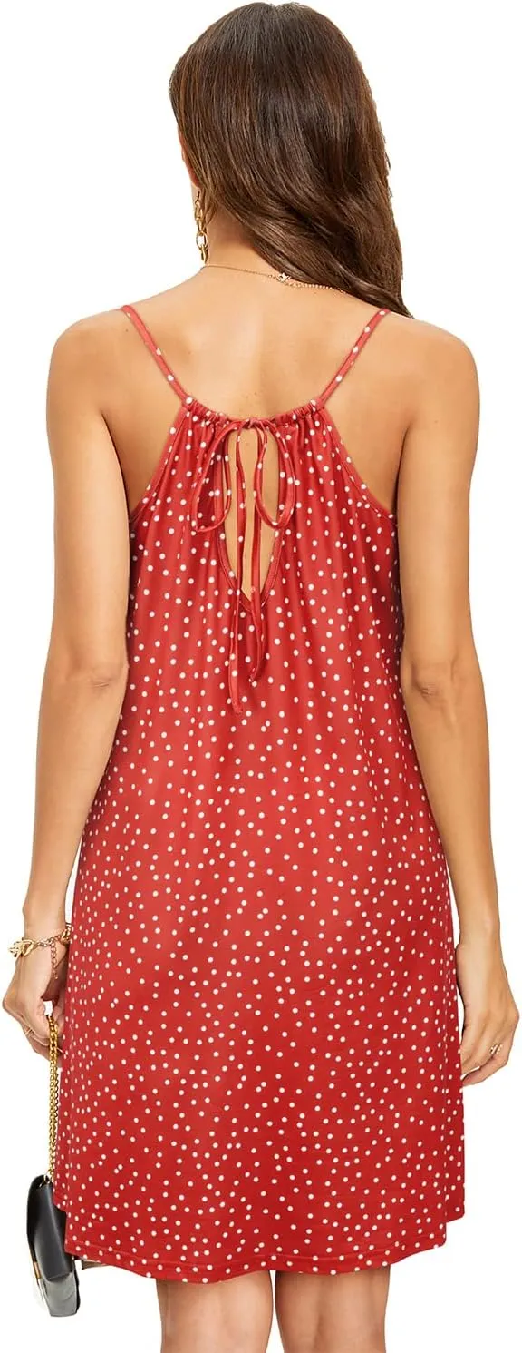 ULTRANICE Women's 2024 Summer Casual Beach Dresses Cover Ups Floral V Neck Spaghetti Strap Backless Mini Sun Dress