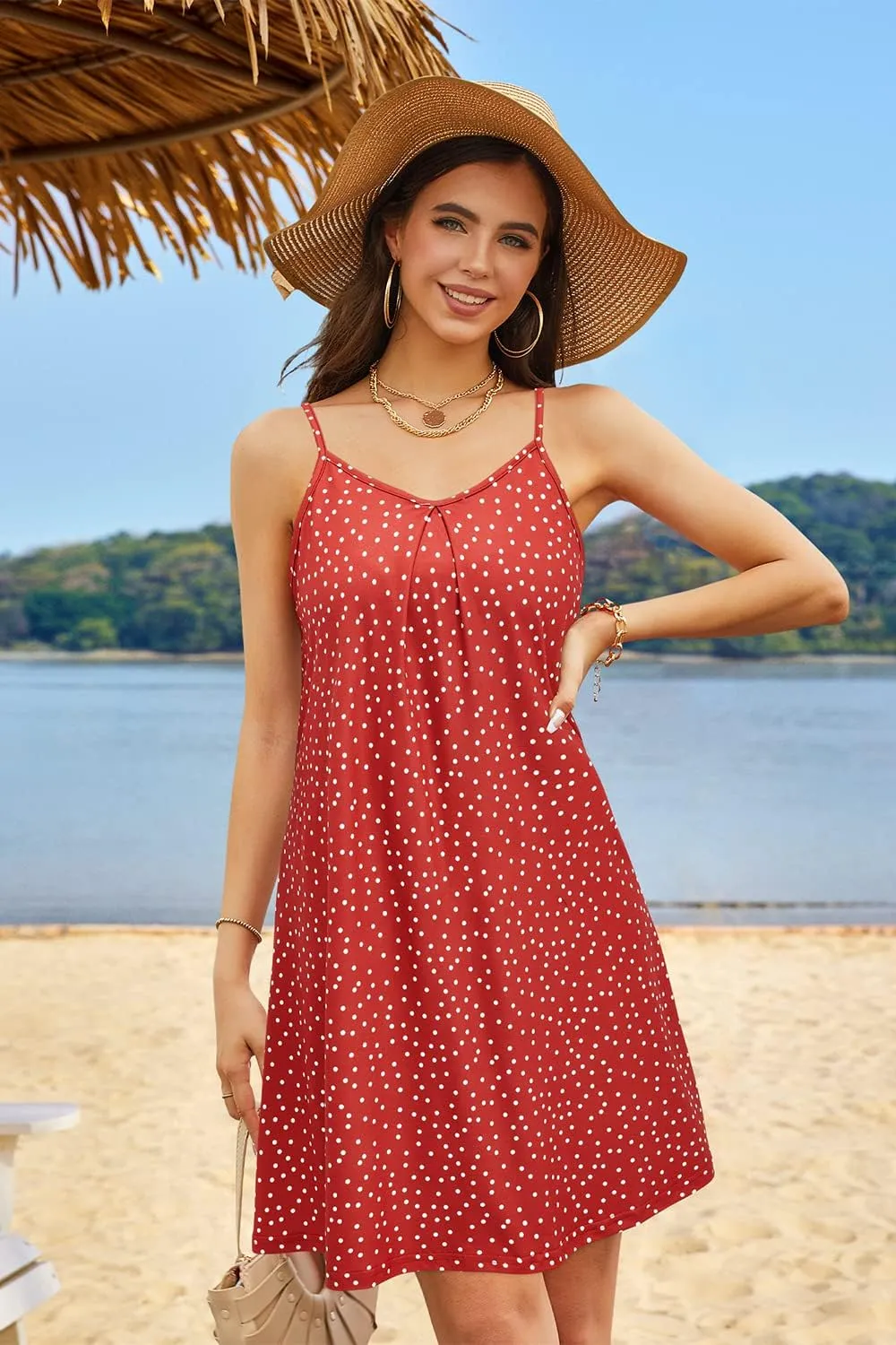 ULTRANICE Women's 2024 Summer Casual Beach Dresses Cover Ups Floral V Neck Spaghetti Strap Backless Mini Sun Dress
