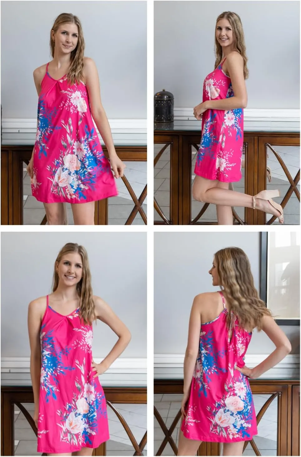 ULTRANICE Women's 2024 Summer Casual Beach Dresses Cover Ups Floral V Neck Spaghetti Strap Backless Mini Sun Dress