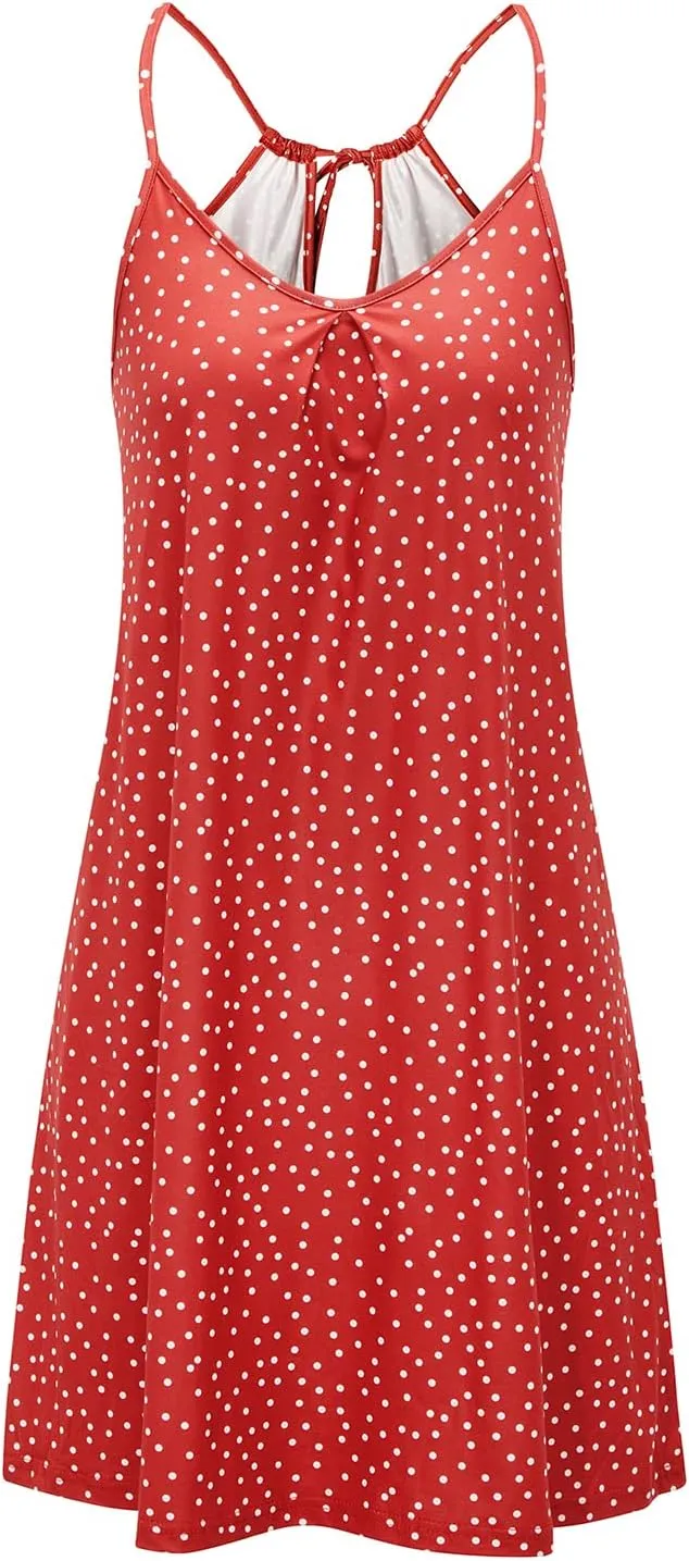 ULTRANICE Women's 2024 Summer Casual Beach Dresses Cover Ups Floral V Neck Spaghetti Strap Backless Mini Sun Dress