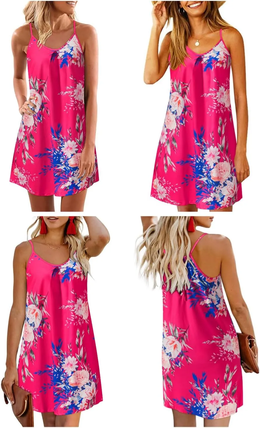 ULTRANICE Women's 2024 Summer Casual Beach Dresses Cover Ups Floral V Neck Spaghetti Strap Backless Mini Sun Dress