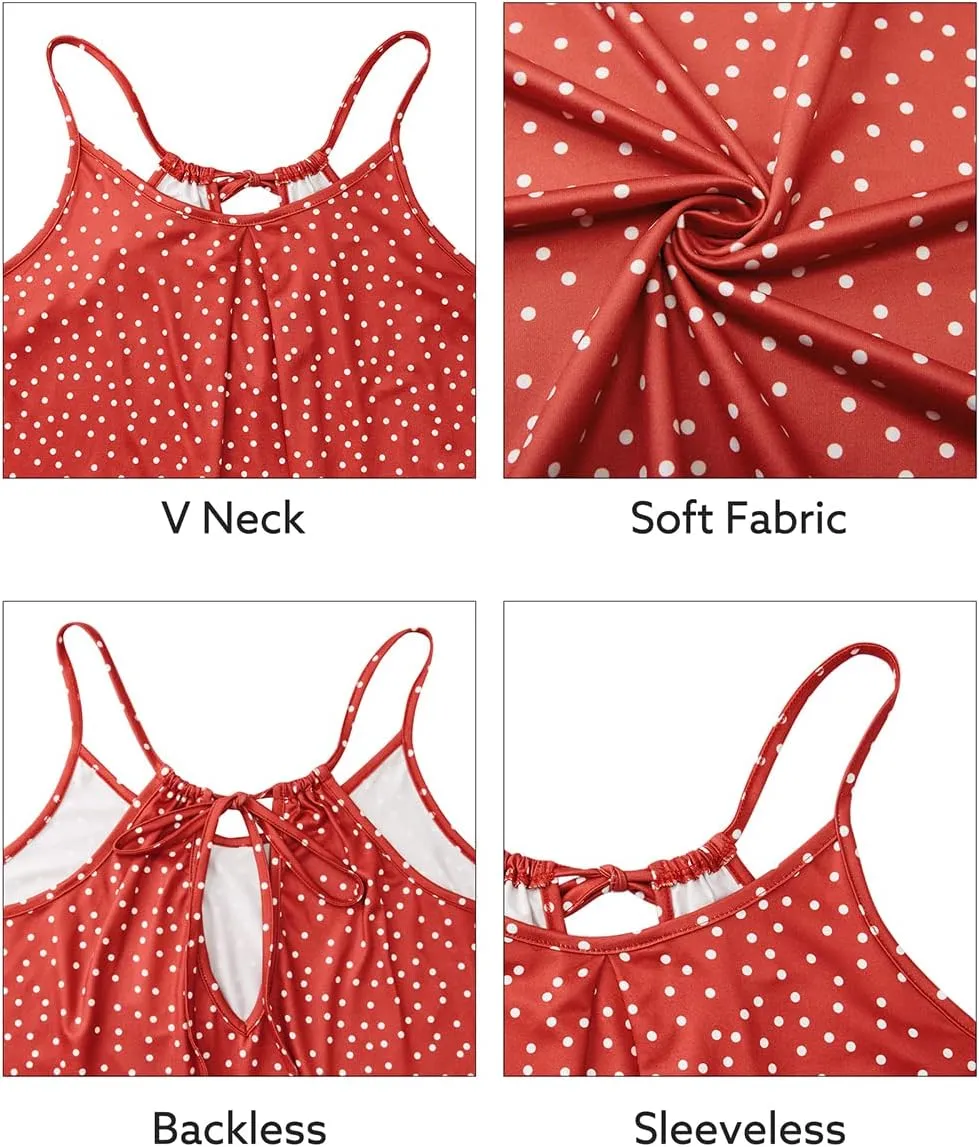 ULTRANICE Women's 2024 Summer Casual Beach Dresses Cover Ups Floral V Neck Spaghetti Strap Backless Mini Sun Dress