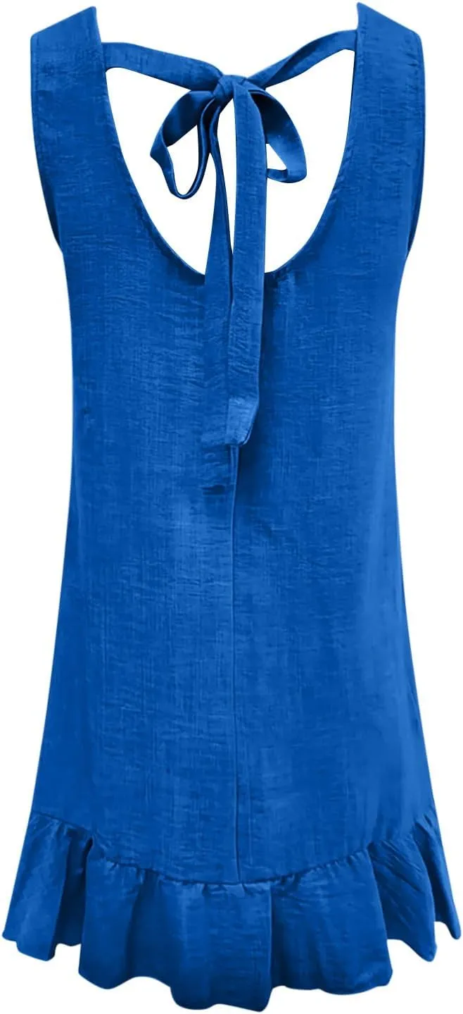 Vacation Dresses for Women 2025 Cute Halter Neck Mini Dress Sleeveless Solid Color Flowy Pleated Short Sundress