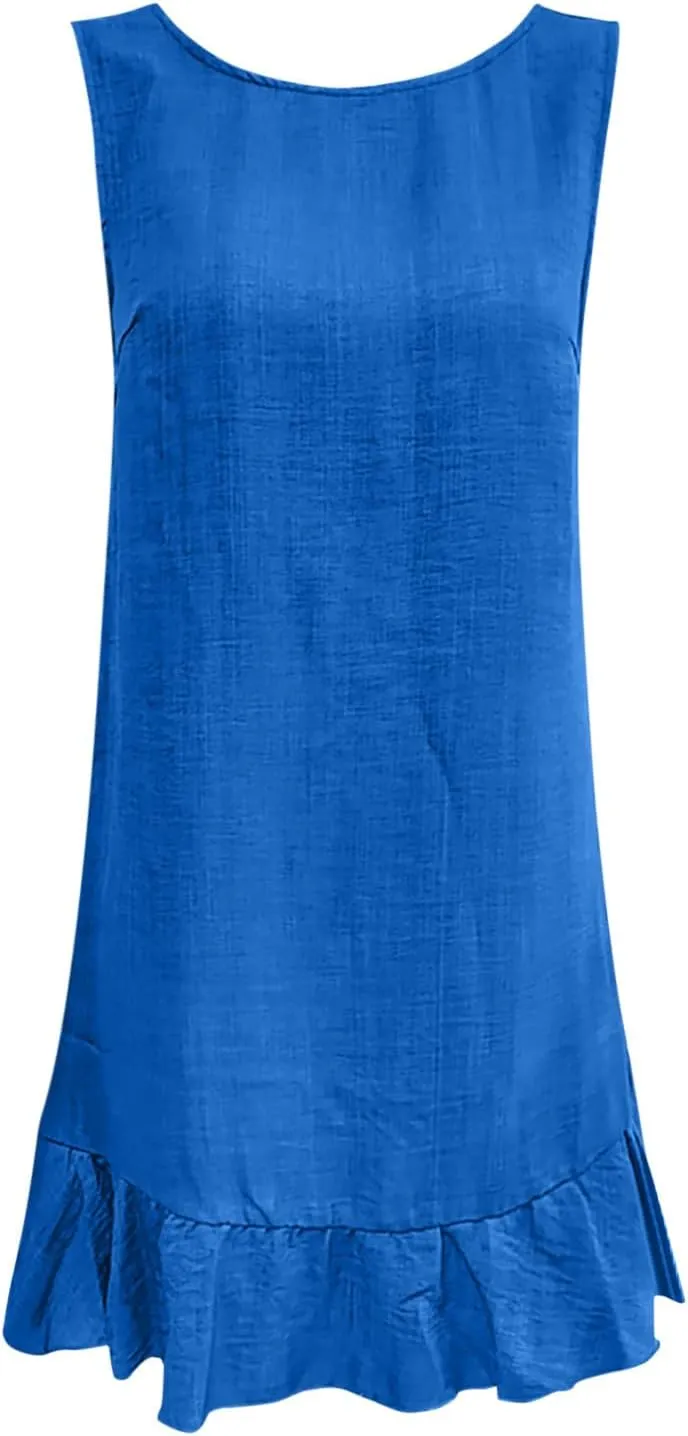 Vacation Dresses for Women 2025 Cute Halter Neck Mini Dress Sleeveless Solid Color Flowy Pleated Short Sundress
