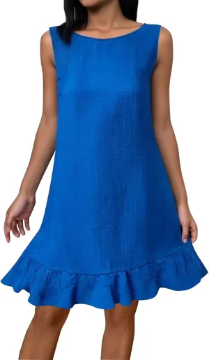 Vacation Dresses for Women 2025 Cute Halter Neck Mini Dress Sleeveless Solid Color Flowy Pleated Short Sundress
