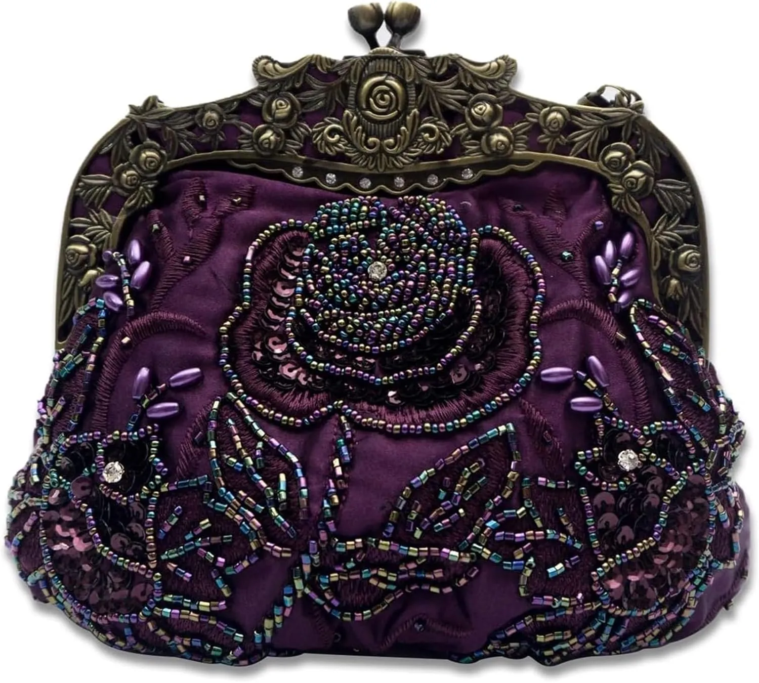 Vintage 1920s Beaded Evening Bag - Pearl Clutch Purse for Women - Bridal Wedding Sequin Rhinestone Handbag(Purple)