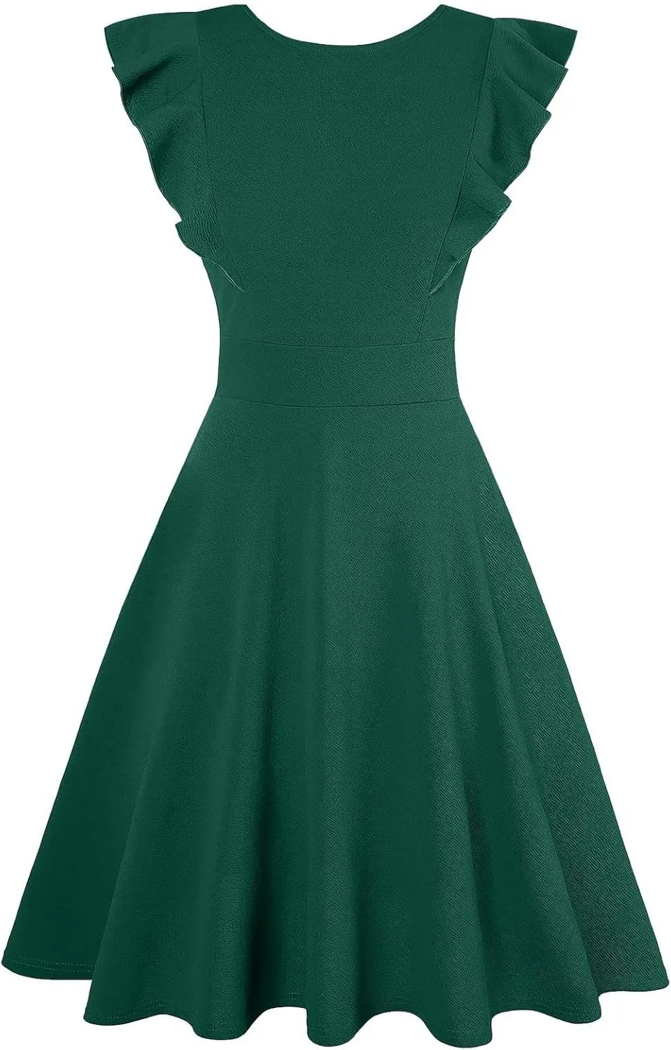 Vintage Summer Dress for Women High Waisted A Line Midi Dresses Round Neck Ruffle Short Sleeve Office Outfits