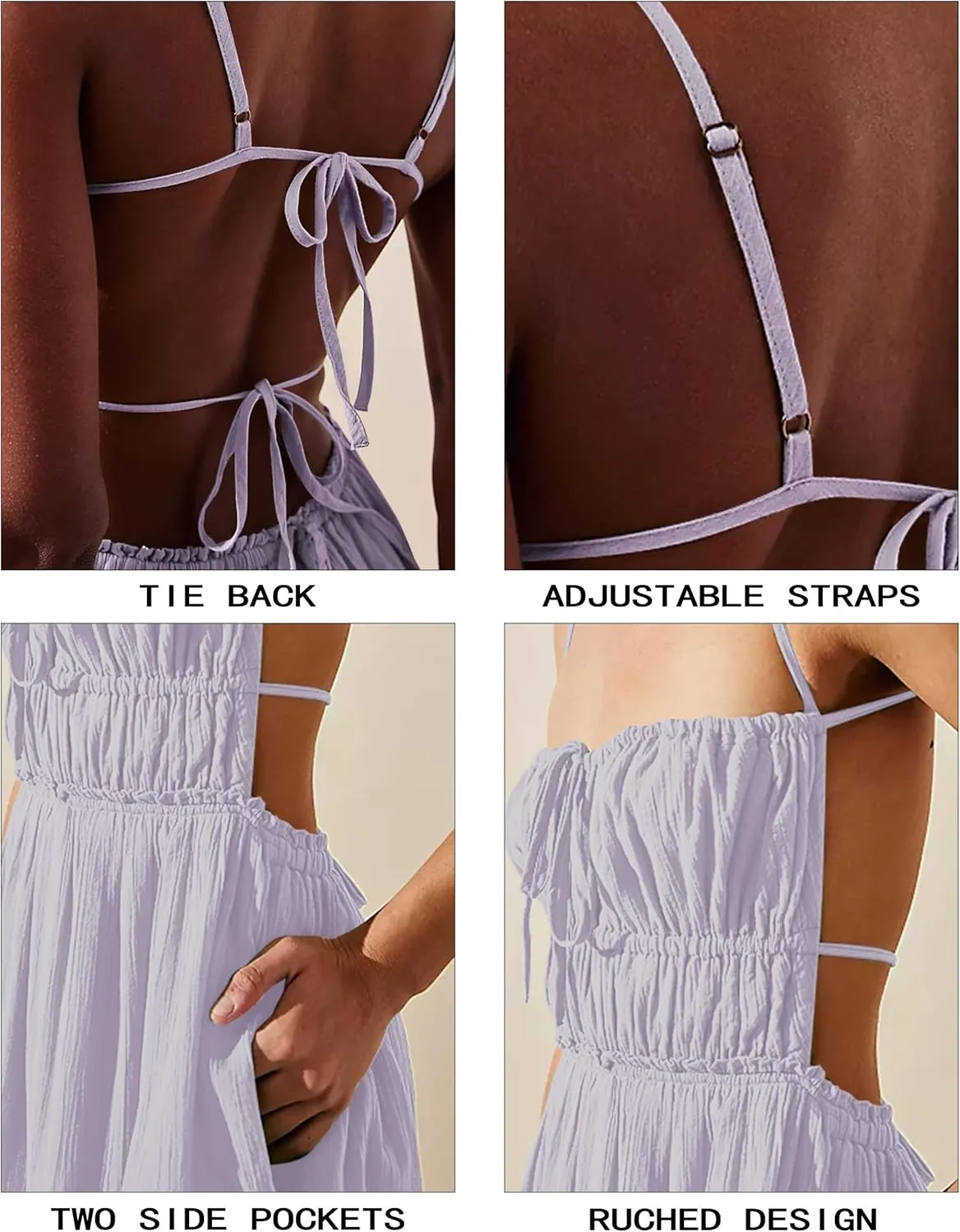 VIUTIL Womens Backless Flowy Dress Sexy Strap Tiered Long Dresses Summer Beach Vacation Sundress with Pockets Clothes 2025