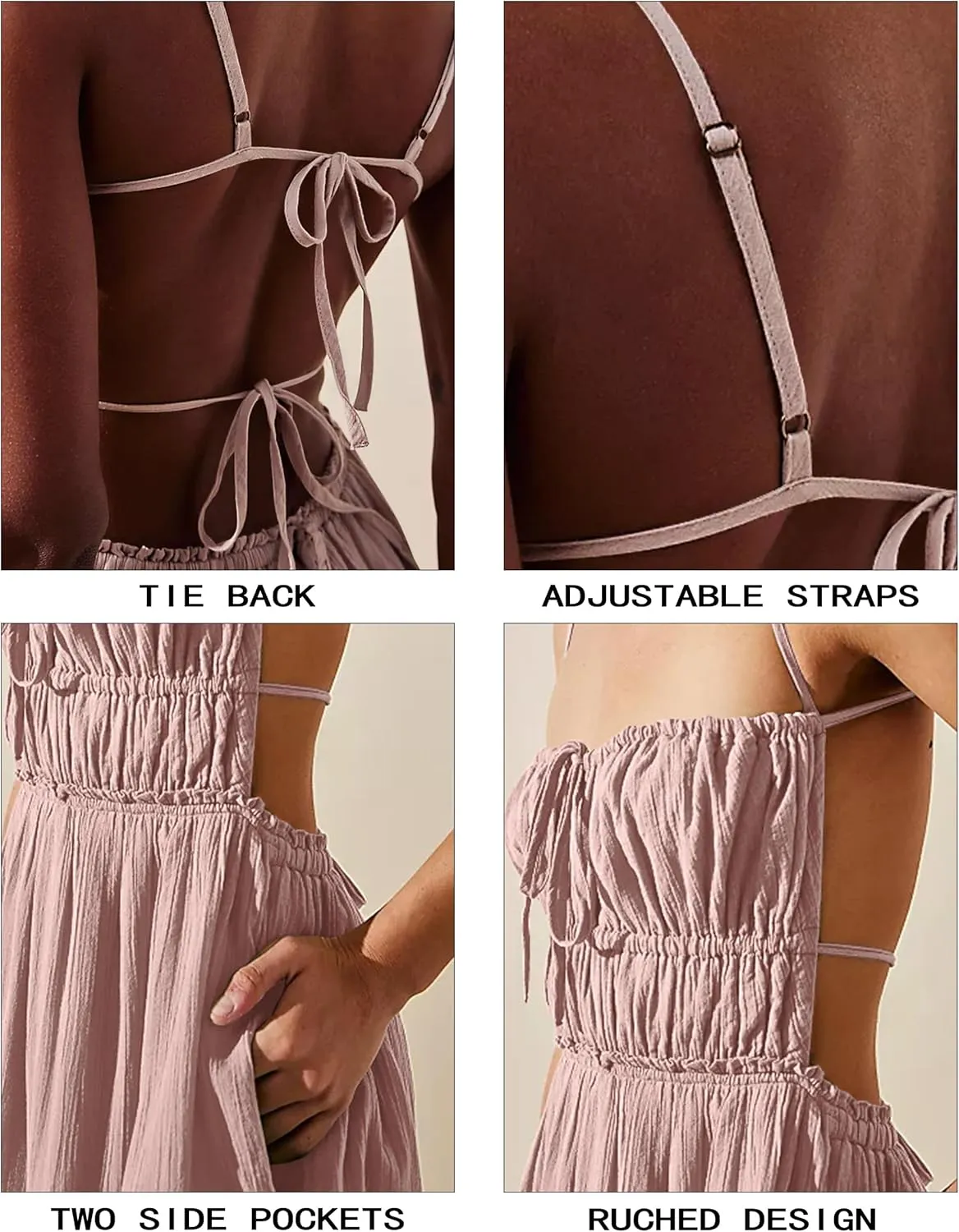 VIUTIL Womens Backless Flowy Dress Sexy Strap Tiered Long Dresses Summer Beach Vacation Sundress with Pockets Clothes 2025