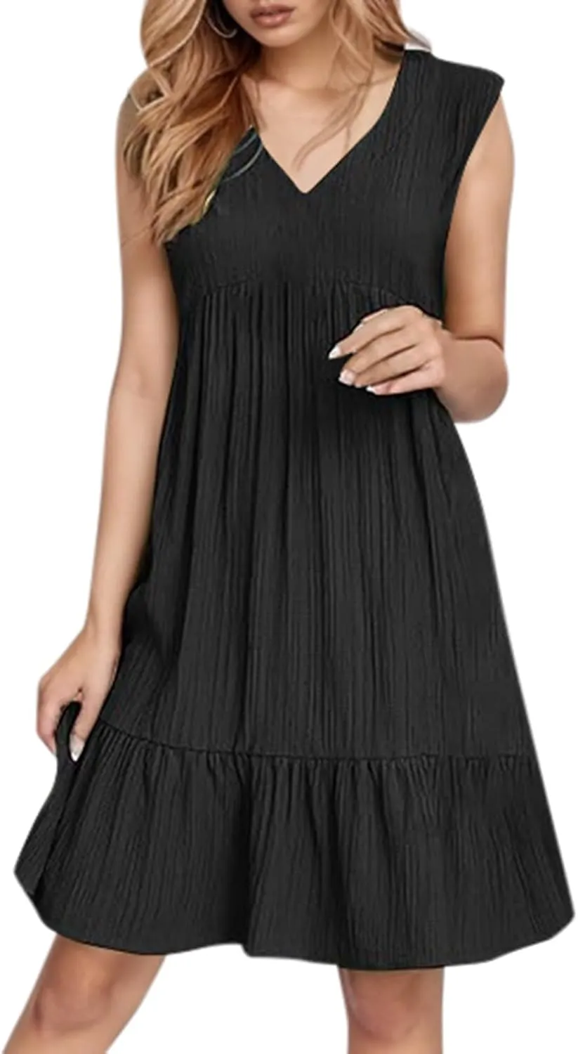 Wedding Guest Dresses for Women Trendy Casual Tunic Dress Sling V Neck Tie Sundress Loose Swing Aline Tank Dresses
