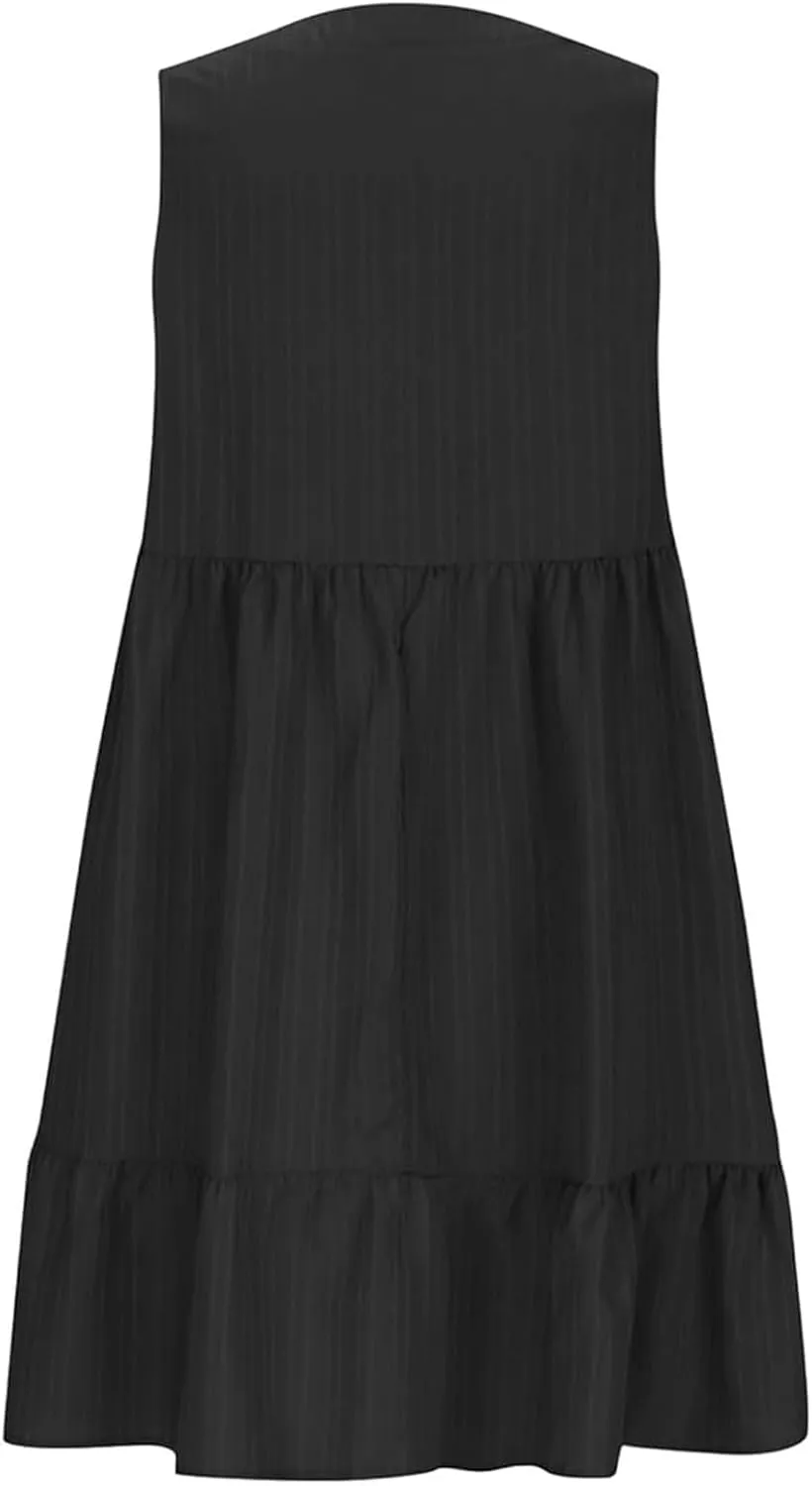 Wedding Guest Dresses for Women Trendy Casual Tunic Dress Sling V Neck Tie Sundress Loose Swing Aline Tank Dresses