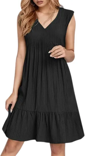 Wedding Guest Dresses for Women Trendy Casual Tunic Dress Sling V Neck Tie Sundress Loose Swing Aline Tank Dresses