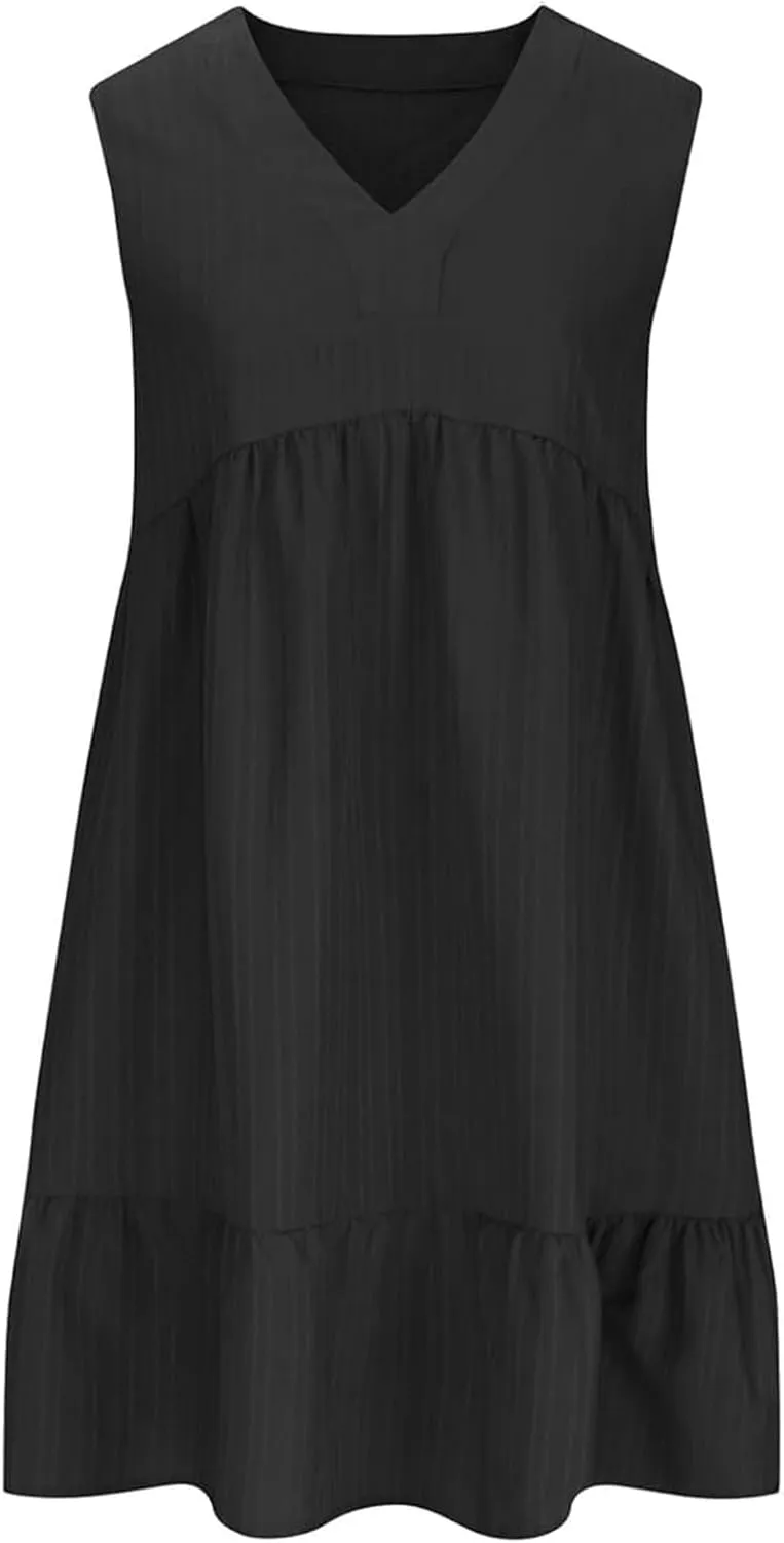 Wedding Guest Dresses for Women Trendy Casual Tunic Dress Sling V Neck Tie Sundress Loose Swing Aline Tank Dresses