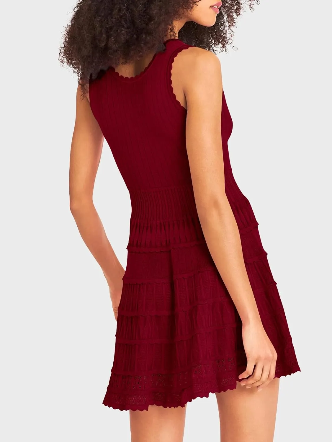 Wenrine Women's Summer Mini Dresses Sleeveless Knitted Crew Neck Casual Crochet Hem Slim Cute Tank Dress