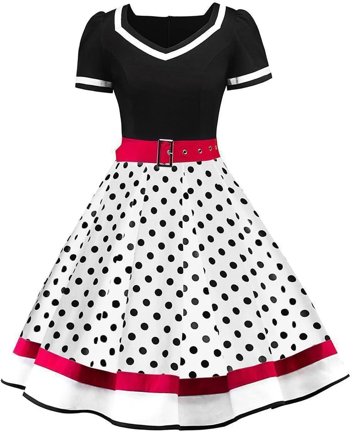 Women 1950s Vintage Short Sleeve Peter Pan Collar Retro Swing A Line Midi Summer Dress Cocktail Party Evening Prom Gown