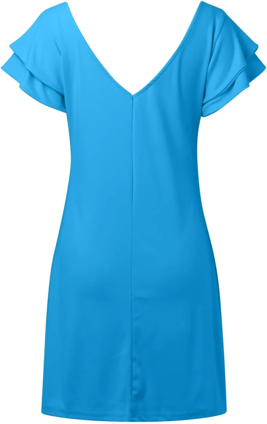 Women 2024 Summer Ruffle Edge Sleeve Dresses Floral Casual Beach Mini Dress with Pocket Trendy Basic Solid Dress