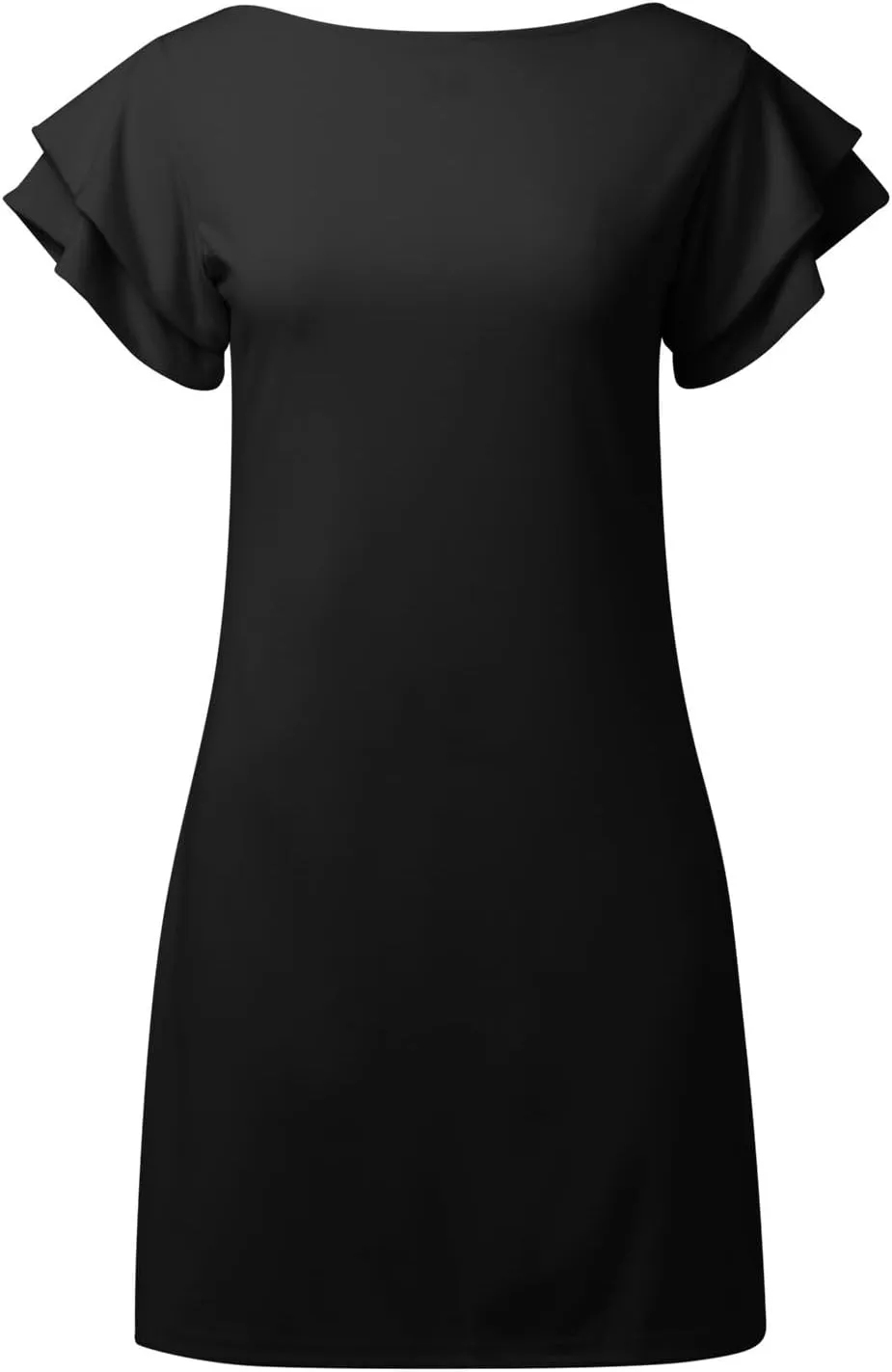 Women 2024 Summer Ruffle Edge Sleeve Dresses Floral Casual Beach Mini Dress with Pocket Trendy Basic Solid Dress