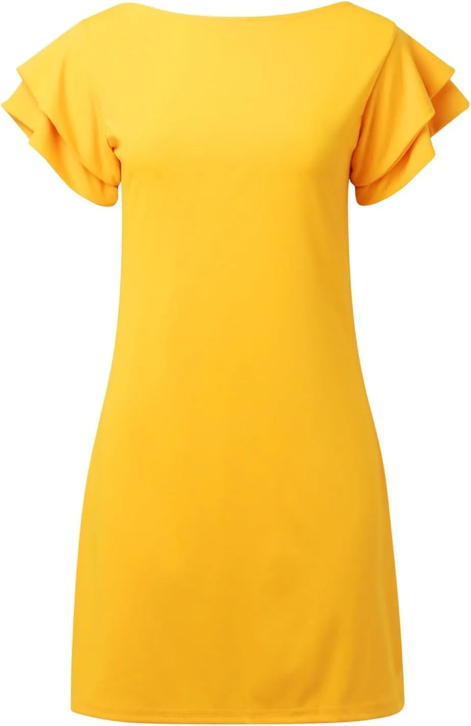 Women 2024 Summer Ruffle Edge Sleeve Dresses Floral Casual Beach Mini Dress with Pocket Trendy Basic Solid Dress