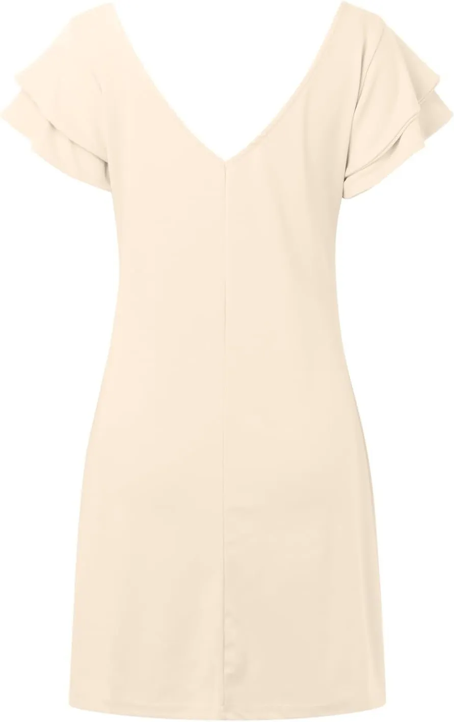 Women 2024 Summer Ruffle Edge Sleeve Dresses Floral Casual Beach Mini Dress with Pocket Trendy Basic Solid Dress