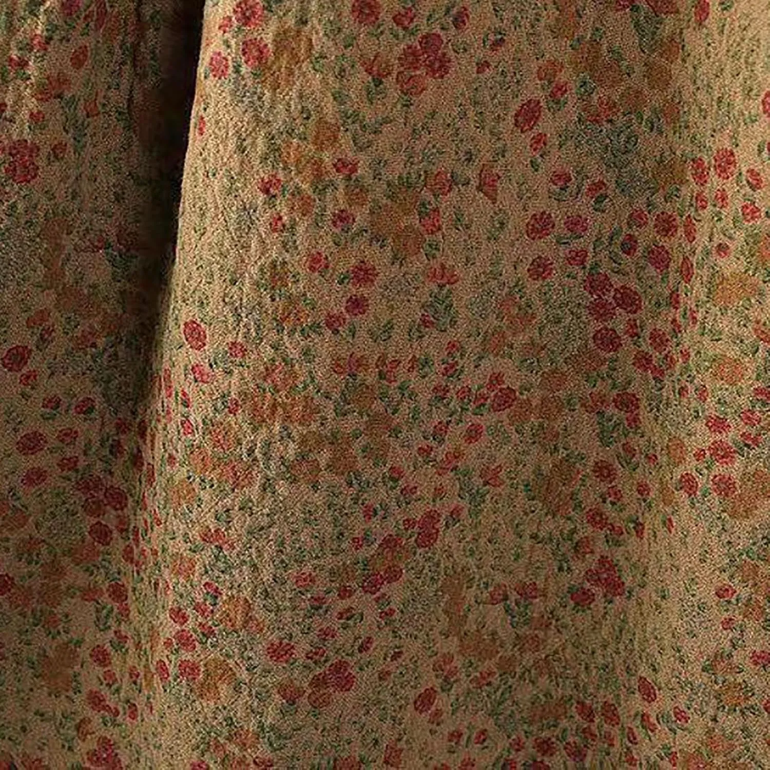 Women Boho Cotton Linen Dress Lace Trim Crew Neck Long Sleeve Midi Dresses Vintage Classic Floral Printed A-Line Dress