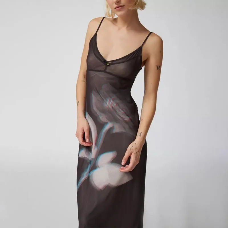 Women Floral Spaghetti Strap Maxi Dress Boho Sleeveless Slim Fit Long Slip Dress Elegant Bodycon Summer Sundress