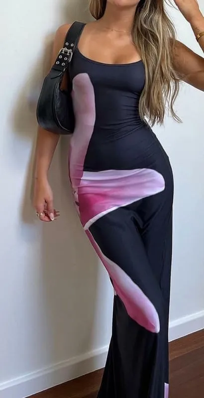 Women Floral Spaghetti Strap Maxi Dress Boho Sleeveless Slim Fit Long Slip Dress Elegant Bodycon Summer Sundress