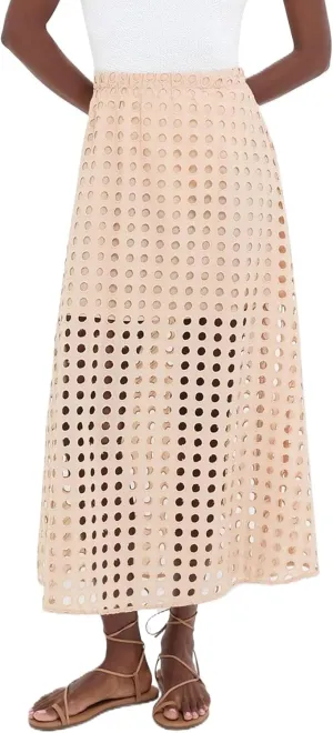 Women Flowy Summer Eyelet Maxi Skirt Hollow Out High Waist Long Skirts Embroidered A-Line Beach Skirt with Underneath