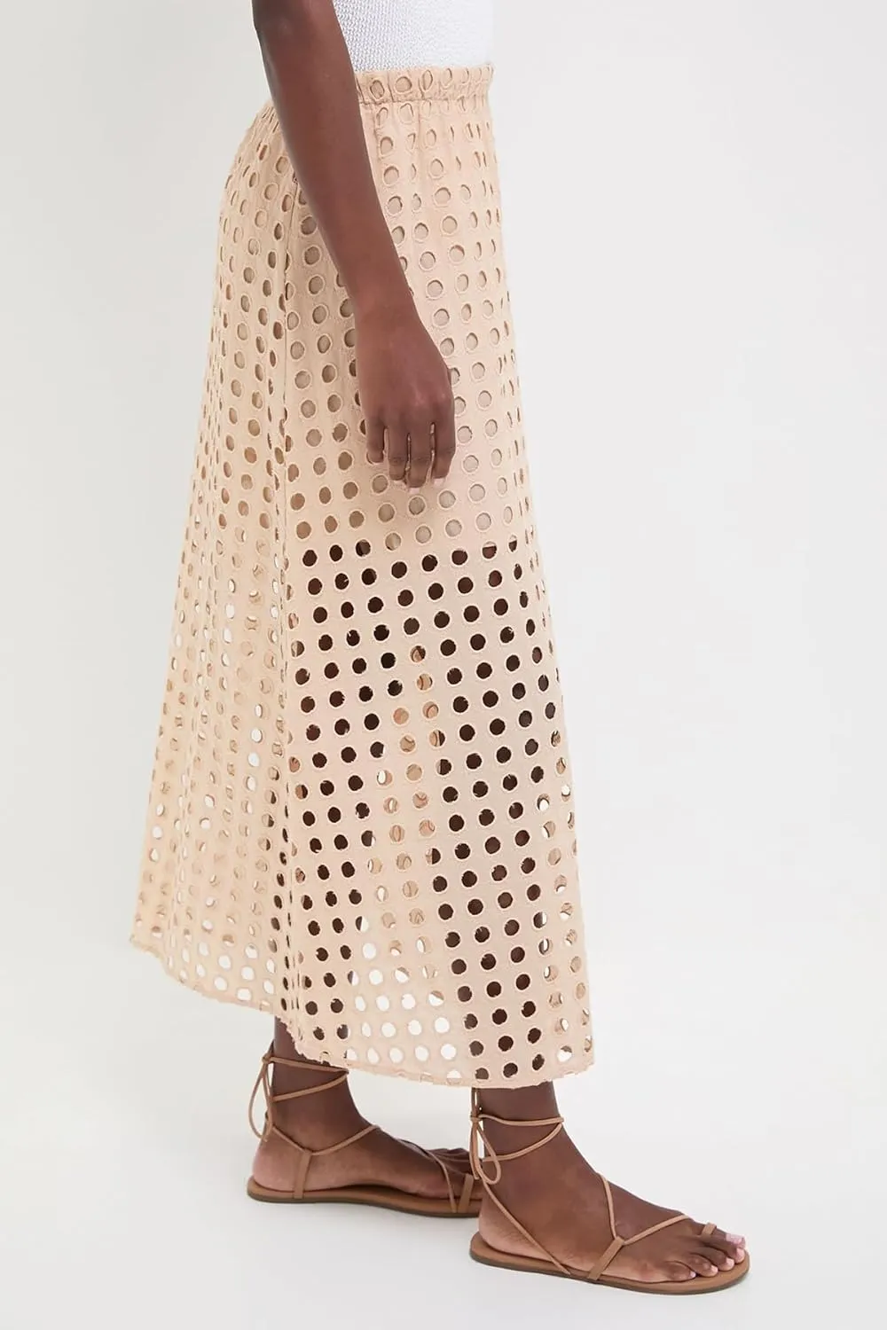 Women Flowy Summer Eyelet Maxi Skirt Hollow Out High Waist Long Skirts Embroidered A-Line Beach Skirt with Underneath