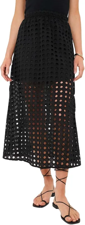 Women Flowy Summer Eyelet Maxi Skirt Hollow Out High Waist Long Skirts Embroidered A-Line Beach Skirt with Underneath