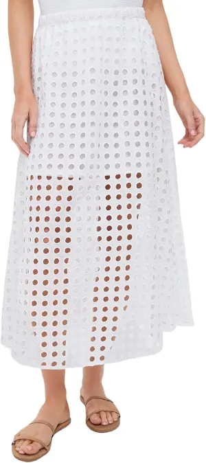 Women Flowy Summer Eyelet Maxi Skirt Hollow Out High Waist Long Skirts Embroidered A-Line Beach Skirt with Underneath