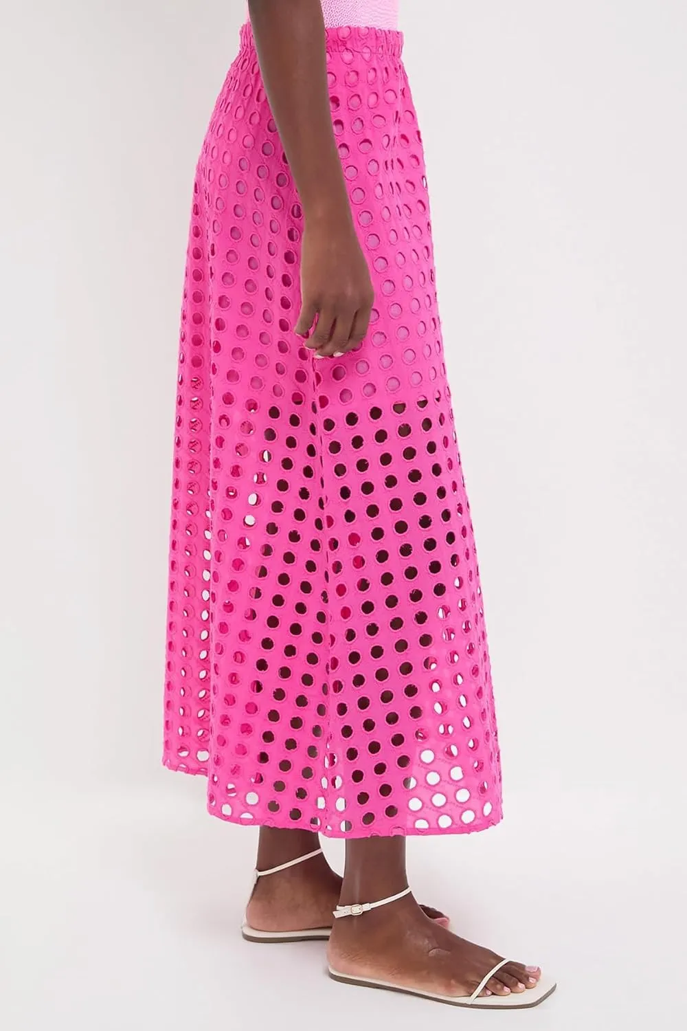 Women Flowy Summer Eyelet Maxi Skirt Hollow Out High Waist Long Skirts Embroidered A-Line Beach Skirt with Underneath